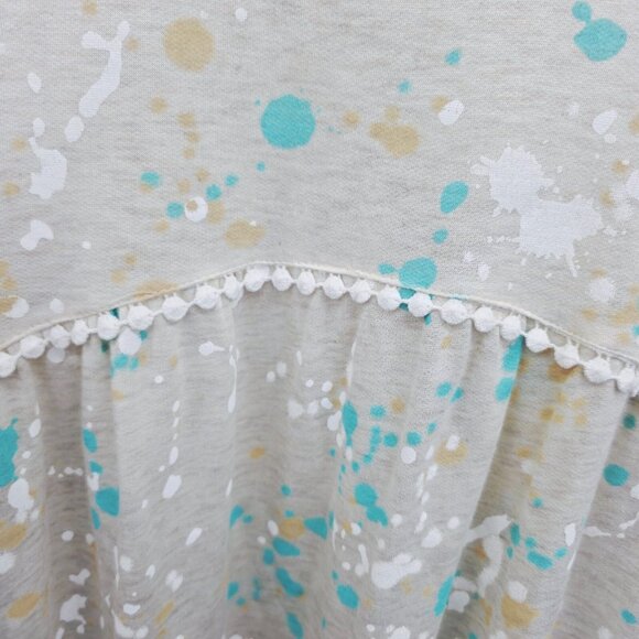 NWT Womens Babydoll Tank Top S Beige Paint Splatter Print Sleeveless Pom Trim - Picture 7 of 13